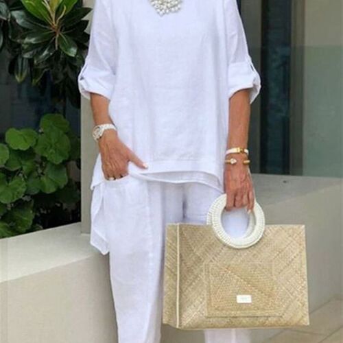 Women Casual Two Pieces Set 2023 Summer Half Sleeve O-neck T