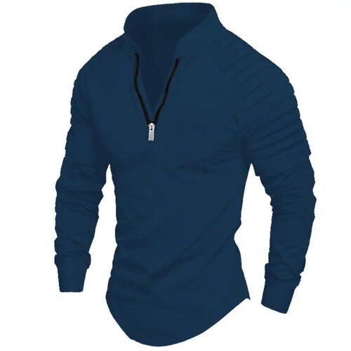 Mens long-sleeved polo shirt zipper standing collar arm ple