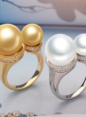 New rendy Round Pearl Statement Rings for Women Cubic Zircon