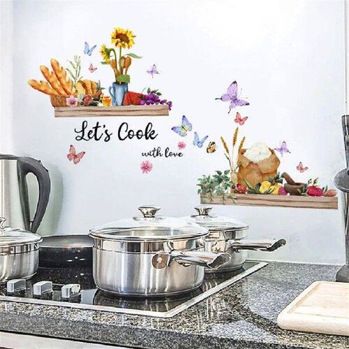 English Kitchen Wall Stickers Sunflower Butterfly Tableware