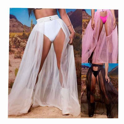 Gauze see-through shaggy skirt网纱透视半身蓬蓬长裙欧美防晒裙