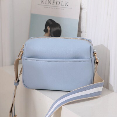 Solid Square Women Crossbody Bags Wide Fabric Strap Crossbod