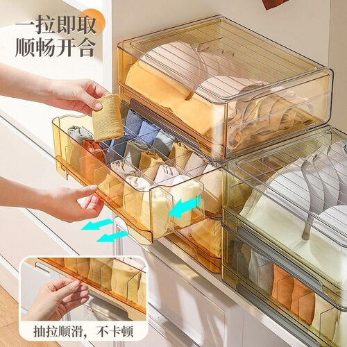 Underwear storage box, drawer style transparent organizer
