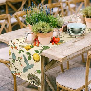 Blue Bird Lemon Tree Printed Linen Table Runners Summer Fall