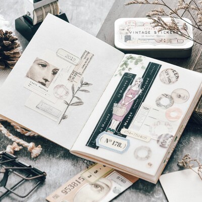 100Pcs Metal Box Junk Journal Ephemera Vintage Stickers Deco