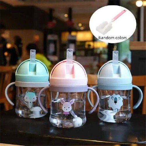 250ml Pink Baby Drinking Cup Feeding Bottle With Straw
