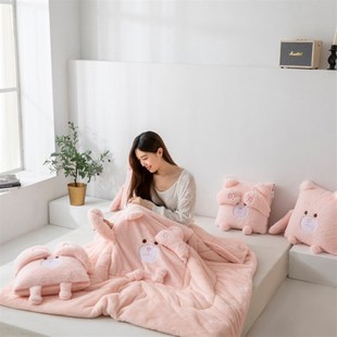 2023新款兔毛绒玩偶抱枕被两用沙发办公室午睡汽车载客厅床上用品