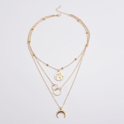 New Fashion Retro Moon World Map Circle Pendant Multilayer G