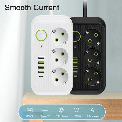 EU Plug AC Outlets Multitap Socket Extension Cord Electrical