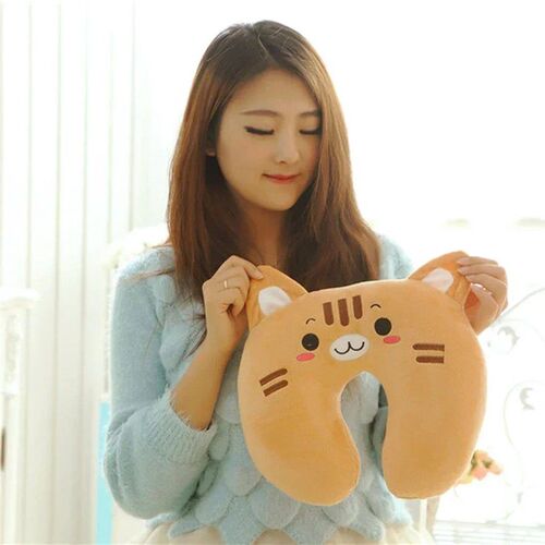 Soft U-Shaped Plush Sleep Neck Protection Pillow Office Cush