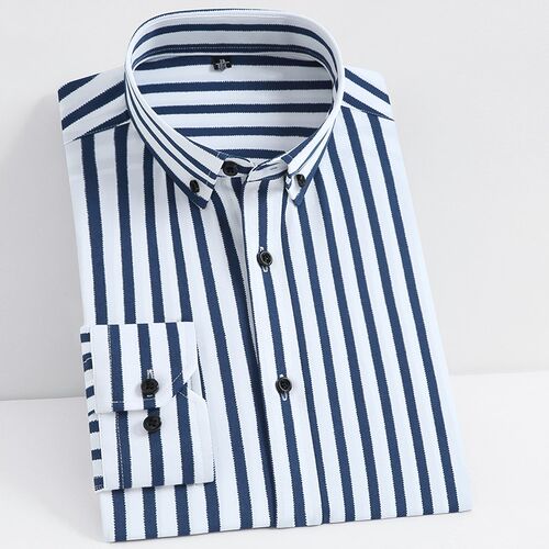 Men's Non-iron Stretch Long Sleeve Striped Dress Shirts
