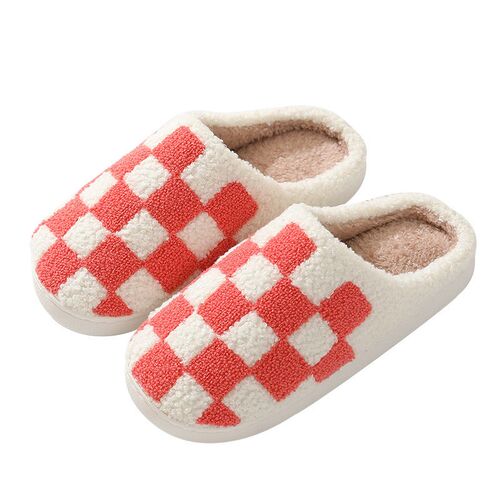 Checkerboard Cotton Slippers For Men And Women, Indoor Home