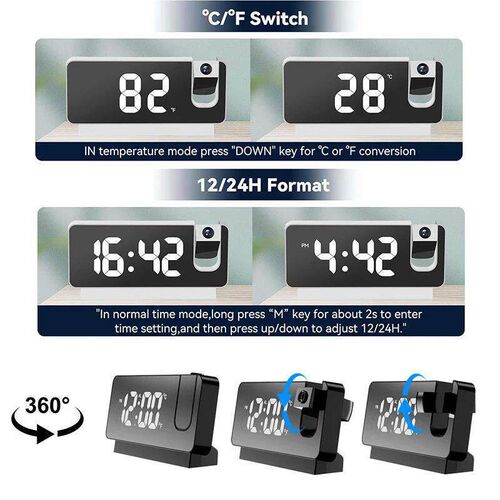 360 Projection Digital Alarm Clock LED Electronic Table Wa