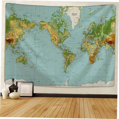 World Map Tapestry HighDefinition Map Fabric Wall Hanging