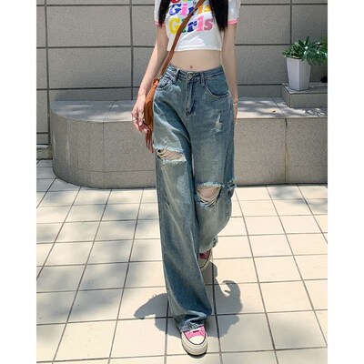 Spring and Summer New Vintage Washed Old Wear Ripped Hole Hi