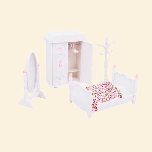 Mini realistic Bedroom furniture Bed wardrobe mirror clothe