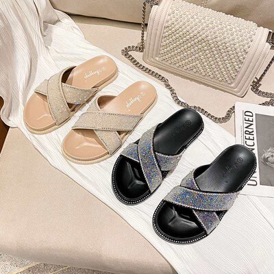 Slippers Womens Summer Outfit New Thick Open Toe Crossed Be