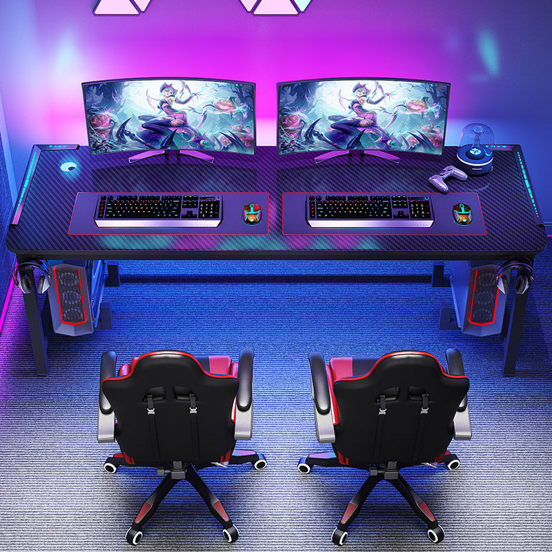 人电脑桌家用台式带主机架碳纤维超大游戏桌子白色电竞桌椅装
