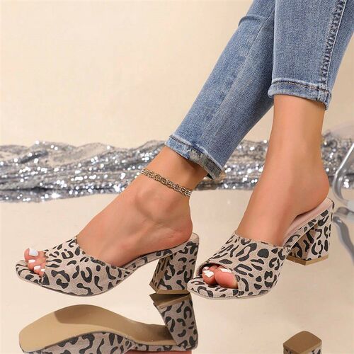 Summer New Square Toe High-heeled Slippers Womens Outside