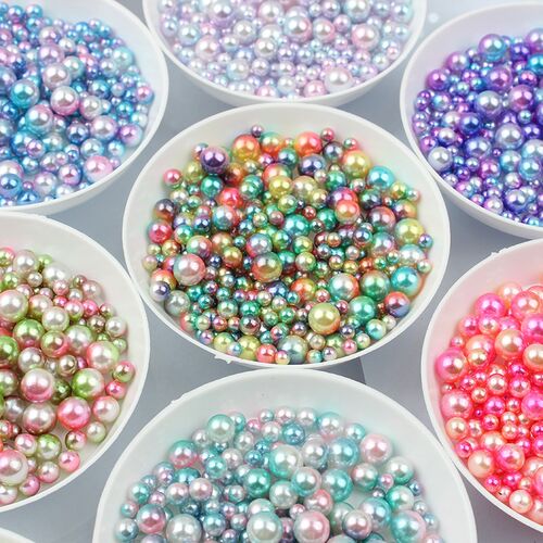 100-500PCS 3/4/5/6mm Rainbow Color Round Imitation ABS Pearl