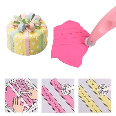 HOOMIN 4 Wheels Fondant Embosser Cutter Icing Stitching Cutt