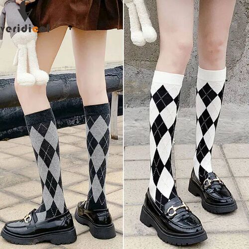 Long Socks Women Stockings Organic Cotton Diamond Warm Thigh
