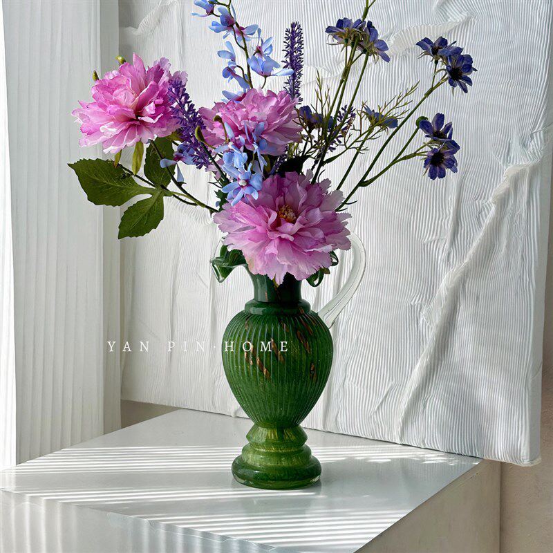 手工复古洒金提手琉璃壶形花瓶水养鲜花插花器摆件宫廷风高级装饰,家居饰品,花瓶,淘宝优惠券,粉丝福利购,淘宝优惠卷