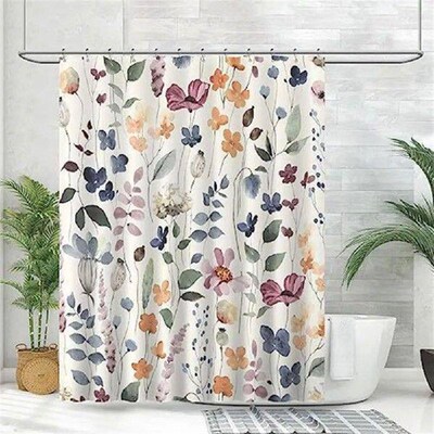 Botanical Shower Curtain with 12 Hooks Pastoral Style