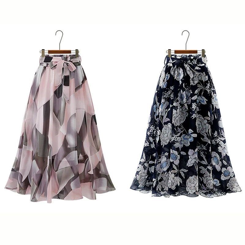 2024 Summer Print Floral Skirts For Women Casual Loose Elast图片