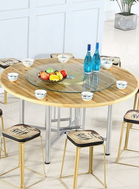 圆木大圆桌杉木圆桌可折叠圆桌子家用酒店多人圆台酒席桌面桌实面