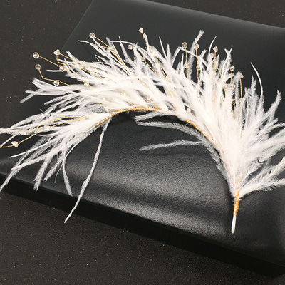 Artificial Feather Hairband Tiaras For Women Crystal Bead He