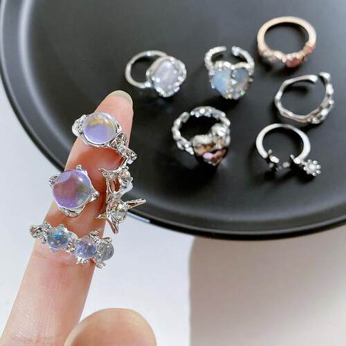 Kpop Retro Gothic Silver Color Heart Metal Ring For Women Gi