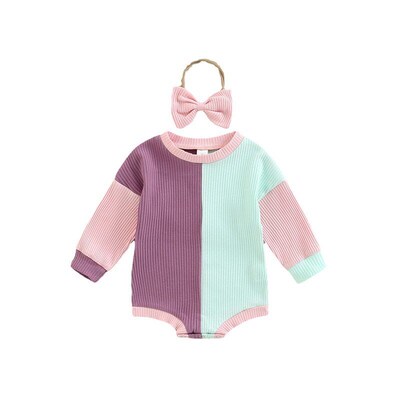 Simple Colorblocked Longsleeved Roundneck Romper for Girls 2