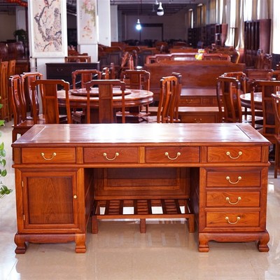 缅甸花梨红木办公桌大果紫檀班台电脑桌会议桌实木原木古典家具