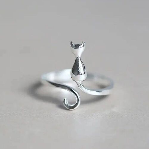 Huitan Silver Color Cat Ring for Women Opening Resizable Ani