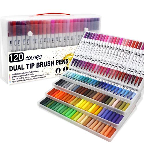 Dual Tip Brush Art Marker Pens 12/48/120/132 Colors Watercol