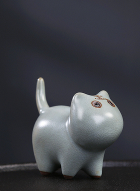 哥窑小老虎摆件可养瑞兽创意精品可爱茶宠茶道台办公桌面配件招财