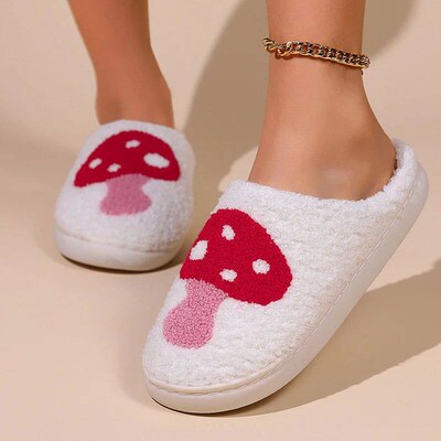 Womens Comfort Cartoon Pattern Plush Slippers Soft Sole War