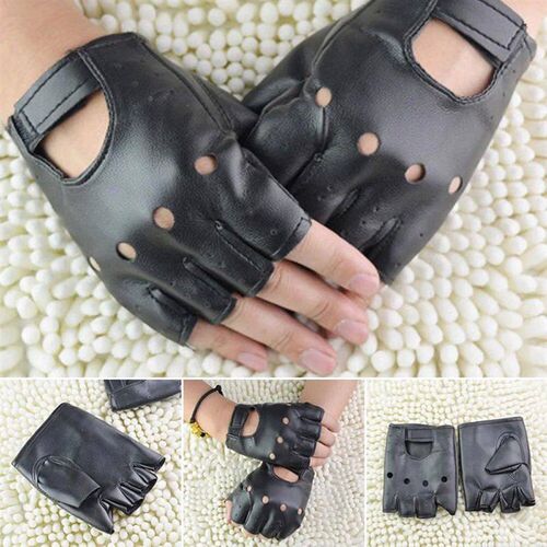 Men Slip-resistant Leather Moto Fingerless Gloves Half Finge