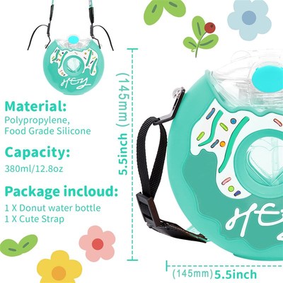 380ml Kids Water Bottle Kawaii Plastic Cup Donut Shape Cute