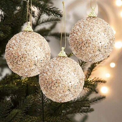 6/18pcs Glitter Christmas Balls Champagne Gold Sparkling Xma