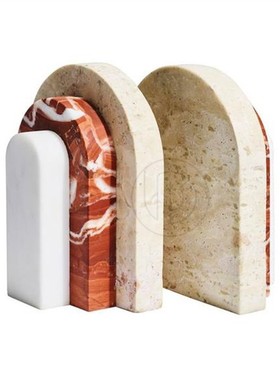 侘寂风黄洞大理石书柜茶几办公桌面书房卧室书立书档软装饰品摆件