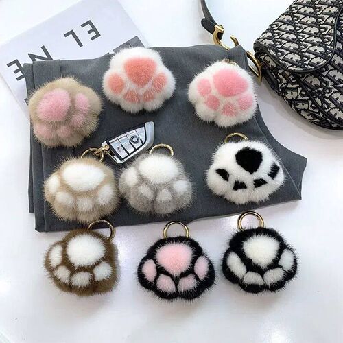Women New Cat Claw Faux Fur Key Chain Charm Fashion Plush Be