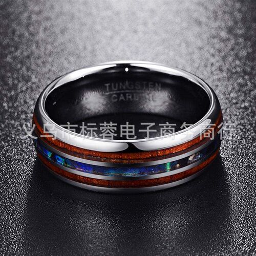 Titanium Ring for Men 8mm Groove Hawaiian Wood and Abalone