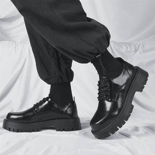 Men Korea Leather Platform Oxfords Slip On Thick Tottom For