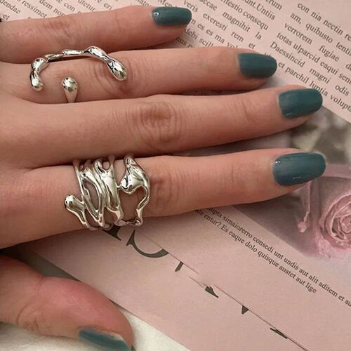 2024 New Arrival Irregular Hollow Silver Color Wide Ring Fem