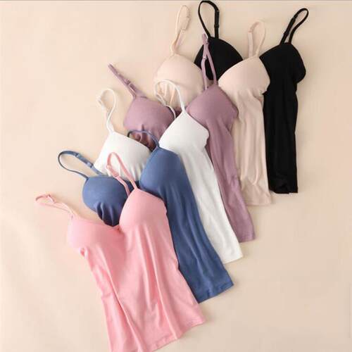New Padded Bra Tank Top Women Modal Spaghetti Solid Cami Top
