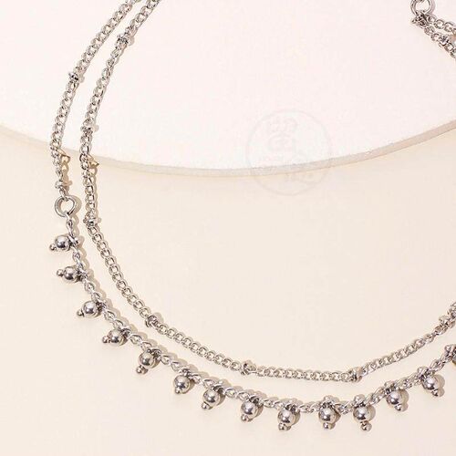 。Simple temperament round bead double-layer foot chain girl