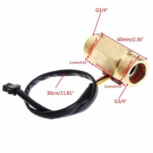 Flow Sensor G3/4" DN20 Copper Hall Effect Liquid Wa
