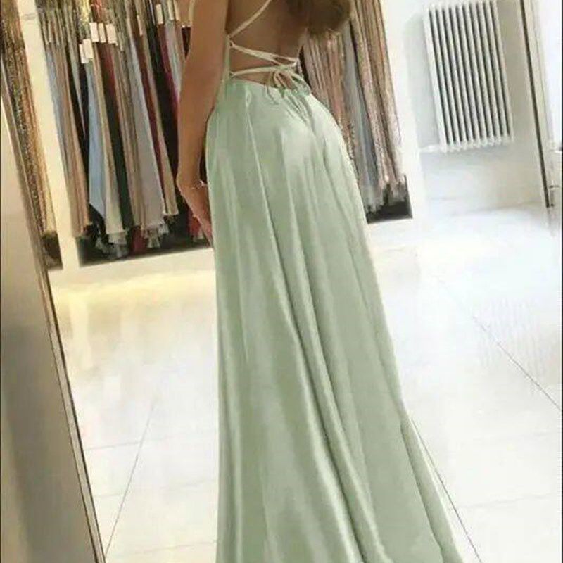Ladies Blue A-line Long Satin Evening Dresses For Women 2023图片